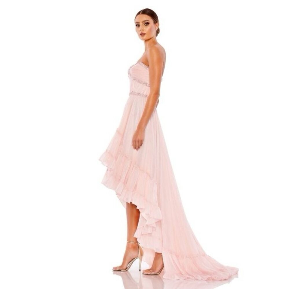 Mac Duggal Blush Pink Strapless High-Low Ruffle Maxi Dress - Picture 3 of 11